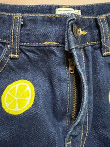 Cute Lemon Print Denim Skirt