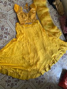 New Fresh Yellow Embroidered Lehenga Choli Set
