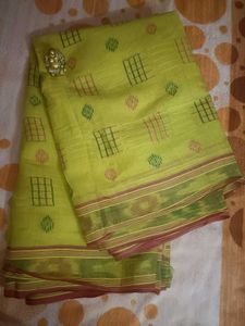 Vibrant Yellow Cotton Saree