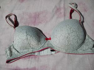 White Lace Bra with Pink Trim