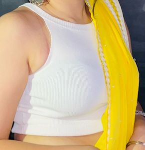 White Knit Tank Top with Tie Straps