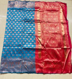 Stunning Blue &amp; Red Banarasi Silk Saree