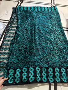 Green &amp; Black Embroidered Saree with blouse