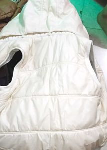 Cream Padded Jacket with Cable Knit Pockets
