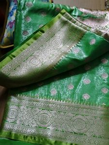 Green Satin Saree with Brocade