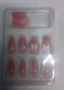 Pink Bow &amp; Rhinestone Press-On Nails