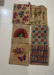 Set of Jute Pouches with Unique Prints