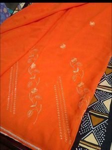 Orange Saree with Floral Embroidery