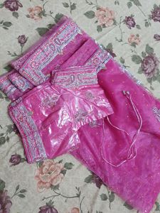 Pink Net Saree