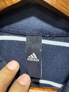 Adidas Navy Blue Striped Polo T-Shirt