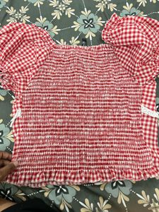 Red Gingham Smocked Crop Top