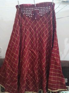 Maroon & Gold Patterned Ethnic Skirt