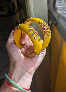 Beautiful Yellow Bangles with Stone Work