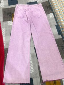 Pink Wide Leg Jeans With Front Pocket