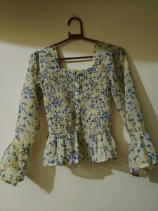 Cute Yellow Floral Peplum Top