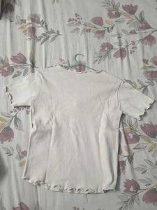 Ribbed Lettuce Trim Button-Up Top