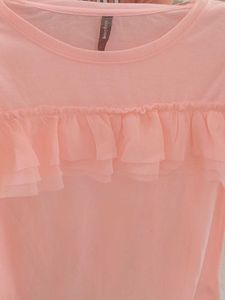 Chic Pink T-shirt with Ruffle Detail