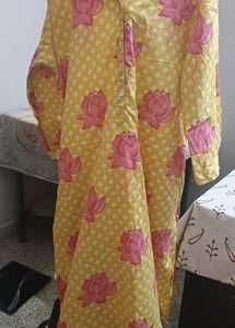 Yellow Kurta with Pink Lotus Print