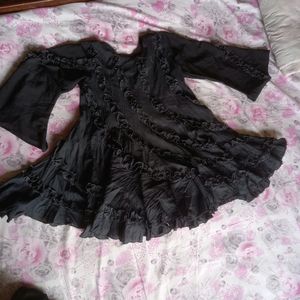 Ruffled Black Dress with Bell Sleeves