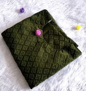 🆕 Embroidery Olive Green Kurta😍
