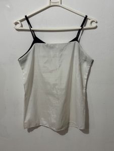 White &amp; Black Trim V-Neck Cami Top