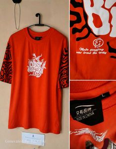 Men's Orange Graphic Print T-Shirt