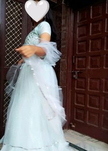 Beautiful Ice Blue Lehanga With Half Flir Dupatta