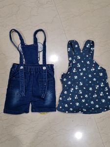 Mickey Mouse Denim Overalls &amp; Floral dungree Set