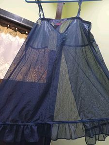 Sheer Navy Nightgown with Ruffle Trim