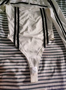 Stylish stripped White Cutout Bodysuit