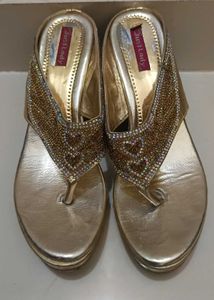 Sparkling Gold Wedge Sandals