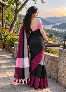 Chic Striped Cotton Saree