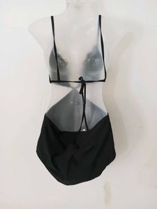 Black Lace Trim One-Piece Swimsuit