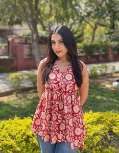Red Floral Print Kurta