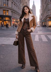 Korean Shearling Trim Faux Suede Jacket
