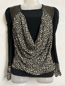 Chic Leopard Print Cowl Neck Top