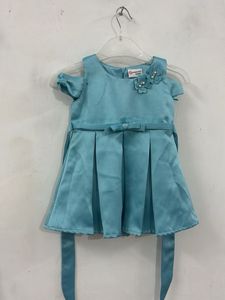Girls Sea Green Satin Finish Cold Shoulder Dress
