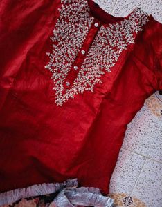 Red Embroidered Kurta Set with Dupatta