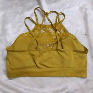 Stylish Yellow Lace Sports Bra