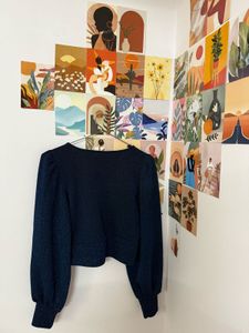 Sparkly Navy Blue Balloon Sleeve Crop Top