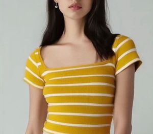 Striped Cropped Square Neck Top
