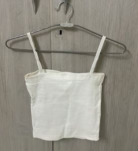 Amazon White Ribbed Spaghetti Strap Crop Top