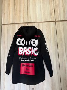 Black Graphic Zip-Up Long Hoodie