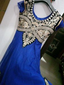 Elegant Blue &amp; Gold Anarkali Dress