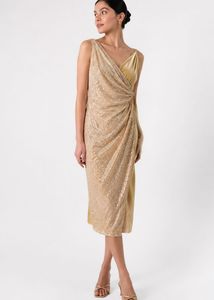 Elegant champagne gold midi dress