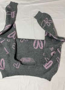Grey Heart Print Sweater