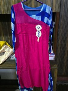 Vibrant Pink & Blue Printed Kurta