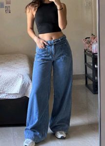 Stylish Wide Leg Denim Jeans with Belt