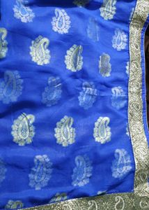 Royal Blue Saree with Gold Paisley Print