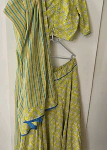 Elegant Yellow Block Print Lehenga Set